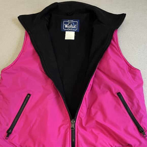 Vtg Woolrich Vest Womens Medium Hot Pink Full Zip Mock Neck Nylon Fleece Lined - Picture 3 of 8
